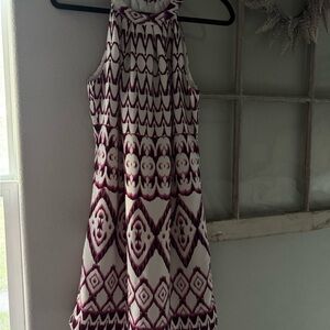 Sleeveless Ikat Print Dress in Burgundy-pinks and White